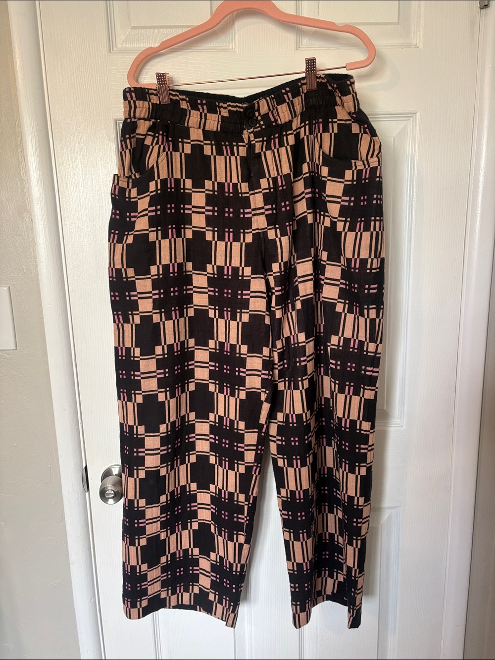 Ace & Jig Black and Tan Plaid Wide-Leg Pants